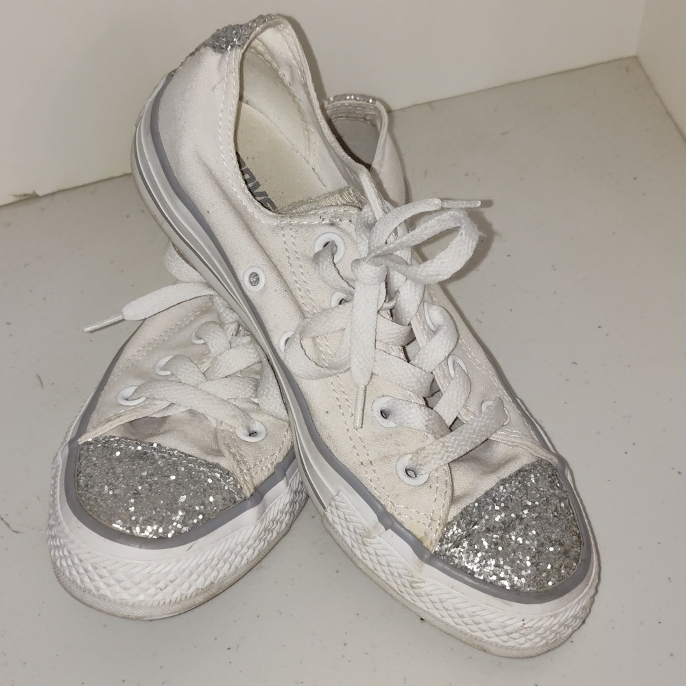 Converse All Star White Glitter Lace Up Sneakers Shoes Size 6
